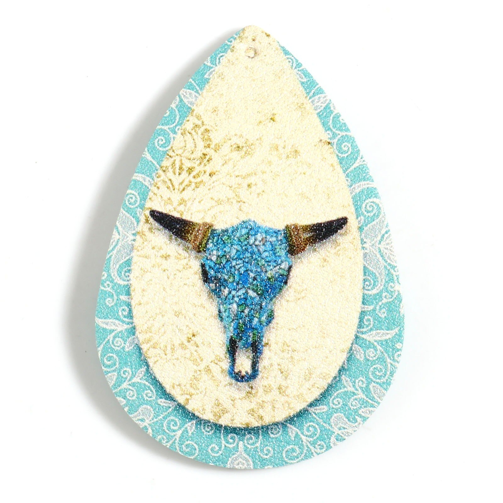 Bohemian pu leather pendant, multicolor with resin cabochon imitation, turquoise charms, diy necklace jewelry, , 5 pieces: 4