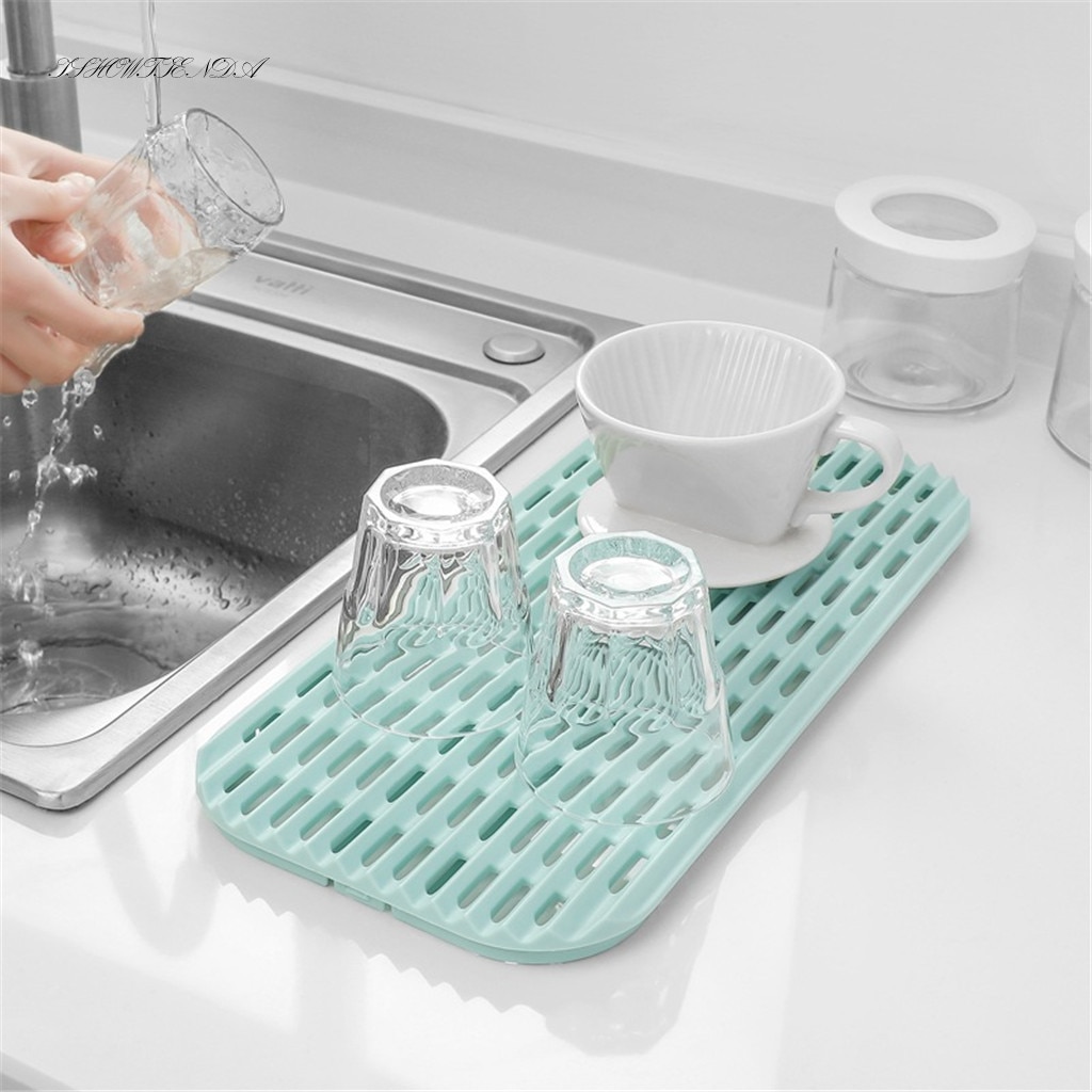 Bar Silicone Drain Mat Drying Dishes Pad Heat Resistant Slip-proof Tray Set Massage Mats For Kitchen Dish Mat Deep Grooves Dry