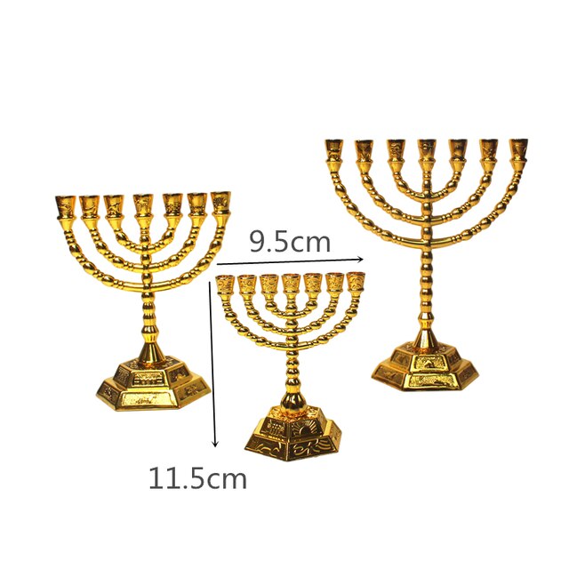 Menorah Hanukkah Candle Holder Jerusalem Home Decor 12 Tribes Jewish Candelabra Judaica 7 Branch Metal Candlestick: Chocolate