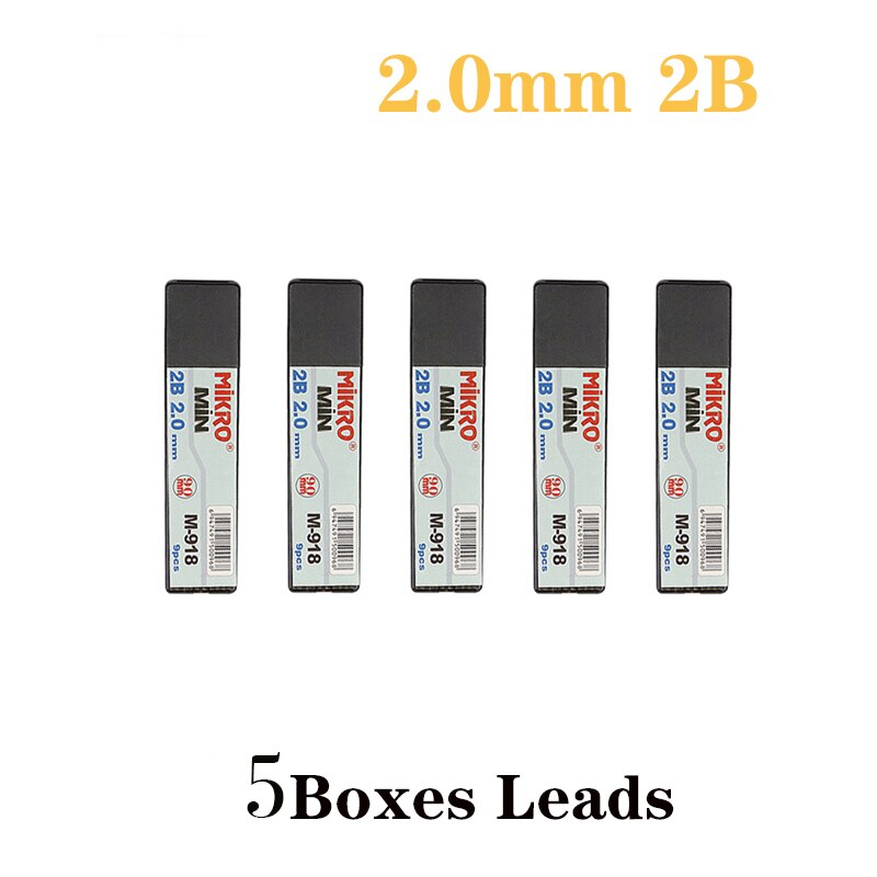 Metal Mechanical Pencil With Constant Core 0.5 0.7 0.9 1.3 2.0 Mm For Primary School Students business people: 5 Boxes Leads 2.0mm