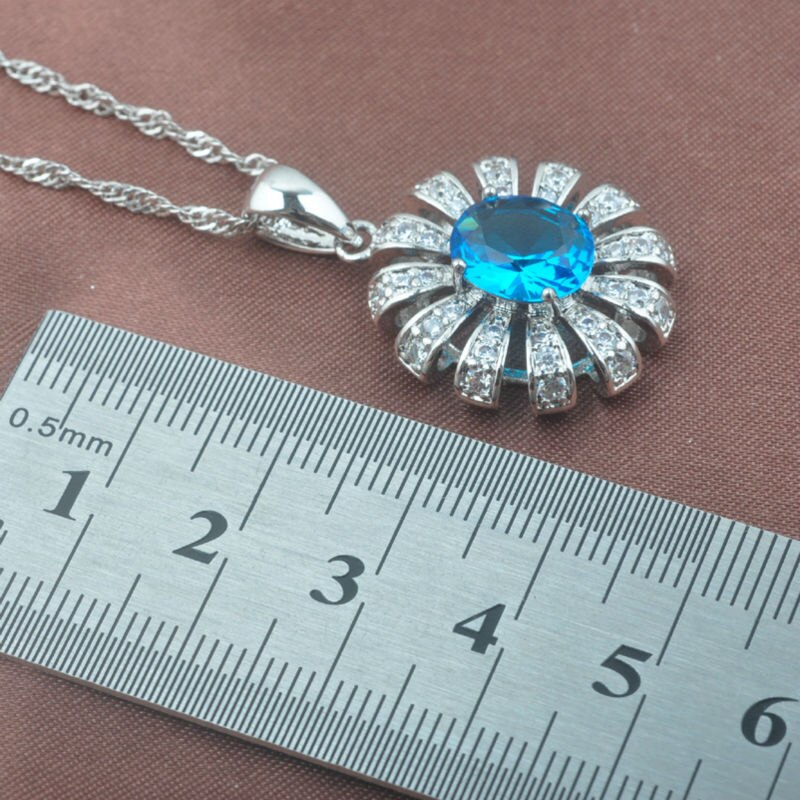 Hemelsblauwe zirkoon zilverkleurige sieraden sets dames snuisterijen trouwsieraden ring ketting en oorbellen set  tz0471