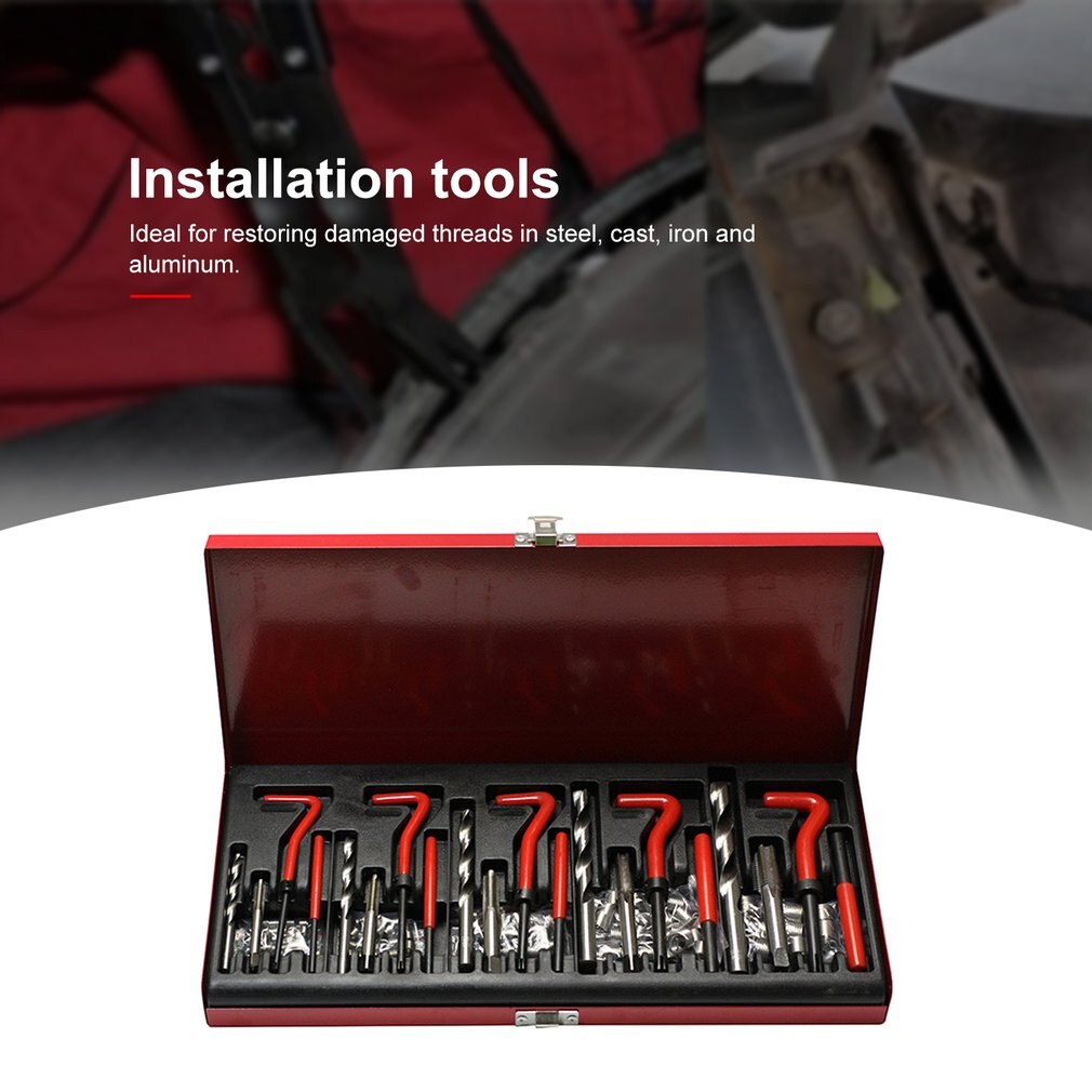 131 Pcs Engine Block Restoring Damaged Thread Repair Tool Kit M5 M6 M8 M10 M12 for Helicoil Car Repair Tools Coarse Crowbar