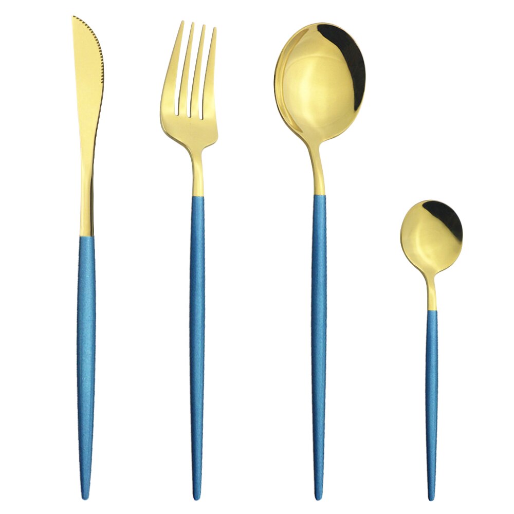 Schwarz Silber Besteck Set Abendessen Messer Dessert Gabel Löffel Stäbchen Geschirr Set Edelstahl Besteck Küche Geschirr: 4Pcs Blue Gold