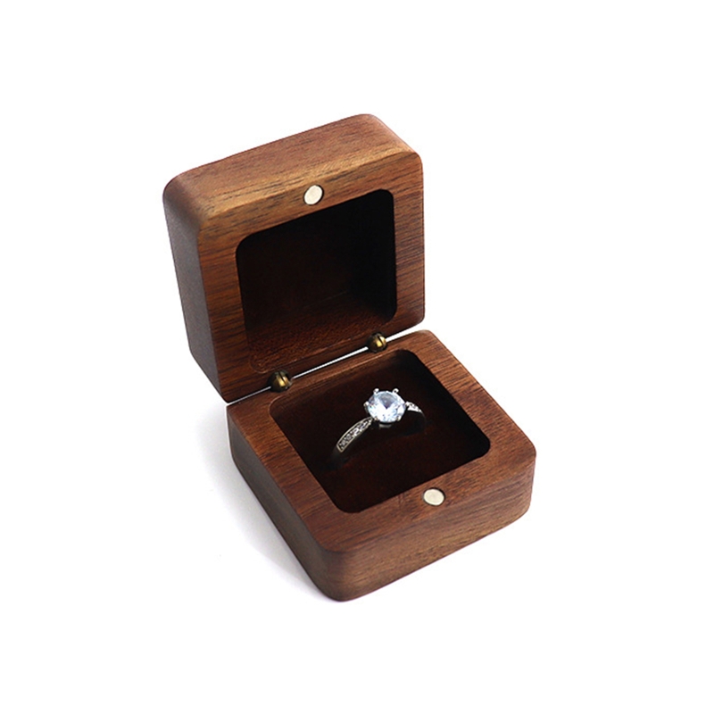 Caja de madera para anillos de compromiso, propuesta, ceremonia de boda, caja para anillos de exhibición de Joyas, caja para anillos: 1