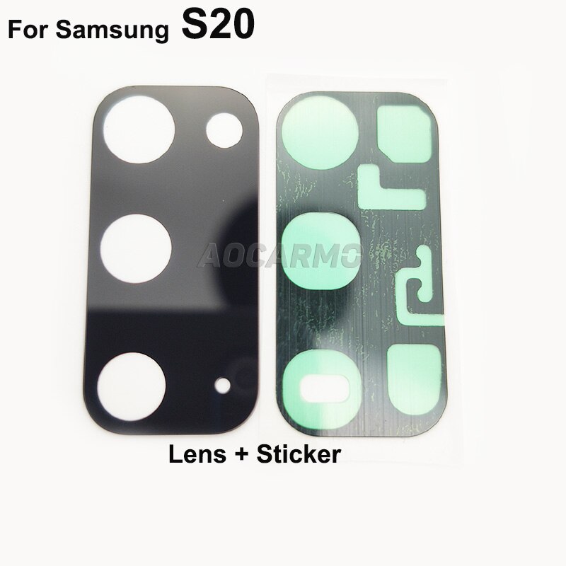 Aocarmo-lente de cámara trasera para Samsung Galaxy S20, cristal con marco de anillo, pegatina adhesiva, piezas de repuesto
