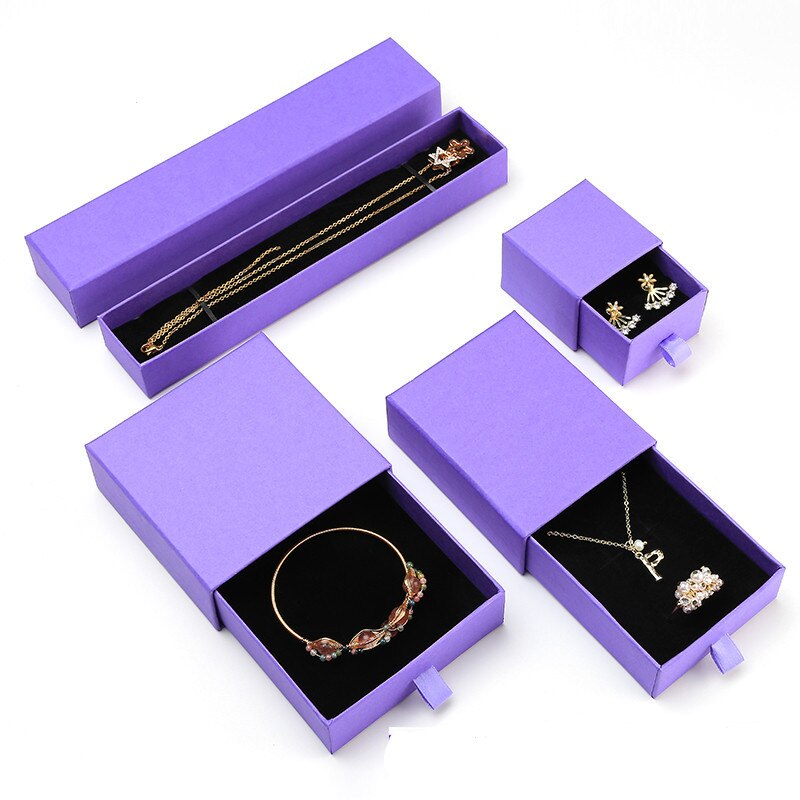 Paars Lade Sieraden Doos Ketting Oorbellen Verpakking Doos Sieraden Doos Sieraden Organisator Display Bruiloft Sieraden Doos