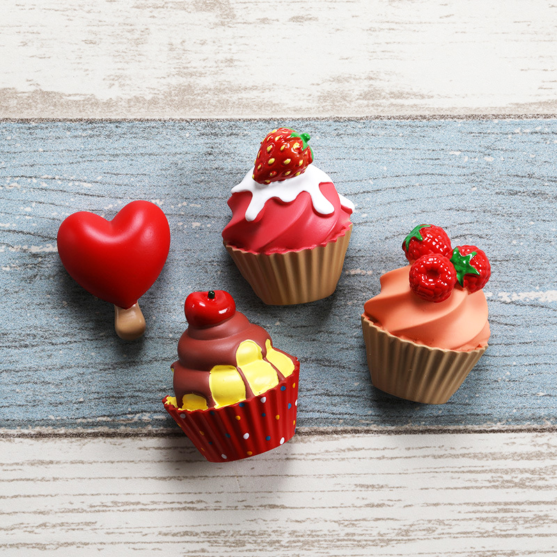 Imán de nevera de resina con dibujos animados para el hogar, pegatina magnética con de fresa, helado, comida, decoración del hogar