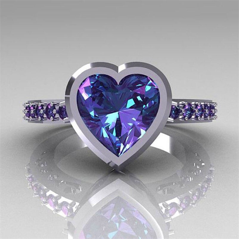 ZN Purple Zircon Crystal Ring For Women Lovely Heart Shape Excellent Beautiful Jewelry Romantic Valentine's Day: 7