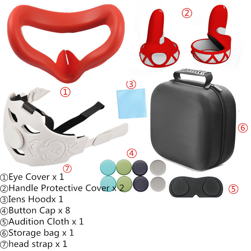 Oculus Quest 2 Case VR Touch Controller Shell Lens Rod Cap Handle Grip Protective Cover Set For Oculus Quest 2 VR Accessories: Red 3