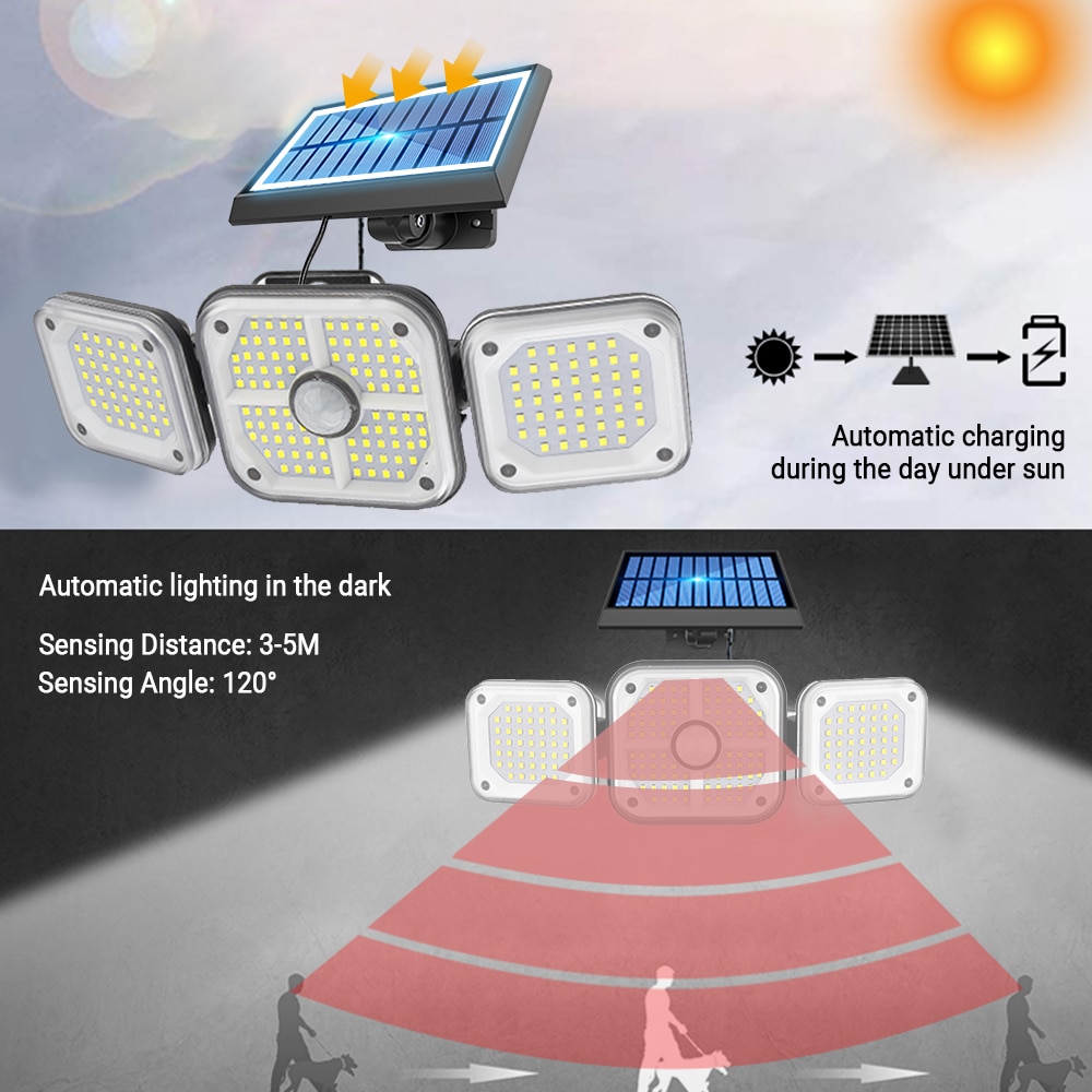 LED/COB Solar Street Light Multiple Head Wall-Mounted Motion Sensor Waterproof Integrated Outdoor Light Courtyard Road Lighting