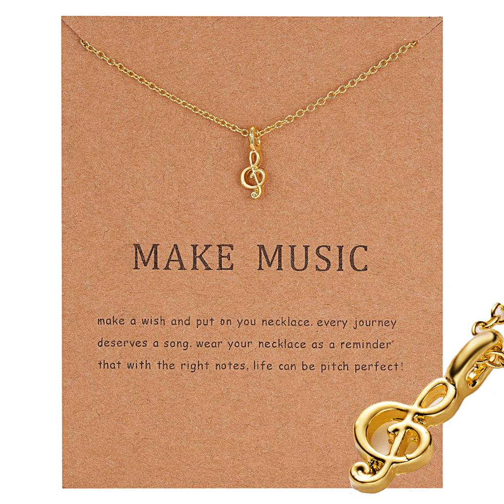 Wish Card minimalista nota musicale Charms collane maglie catene collana più corta Color oro per regalo gioielli donna