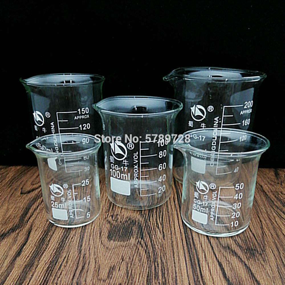 1 st kapacitet 25ml-200ml lågformsbägare kemi laboratorieborosilikatglas transparent bägare