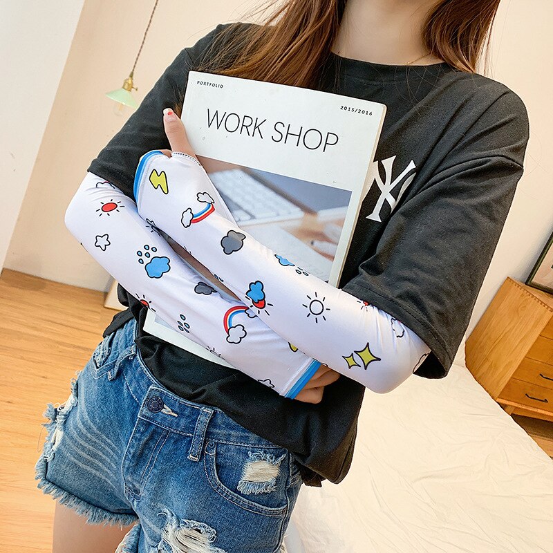 Women's Summer Net Red Ice Sleeve Cute Printing Sun Protection Oversleeves Outdoor Riding UV Protection Armband: AW1