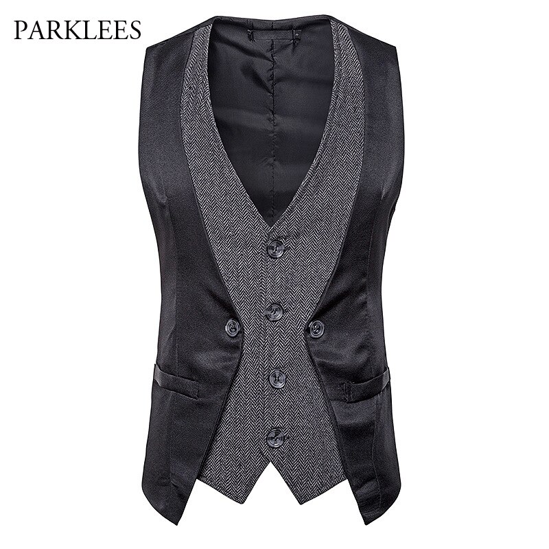 Vintage couches hommes costume gilet simple boutonnage à chevrons robe gilet hommes scène Club fête bal Chaleco Hombre