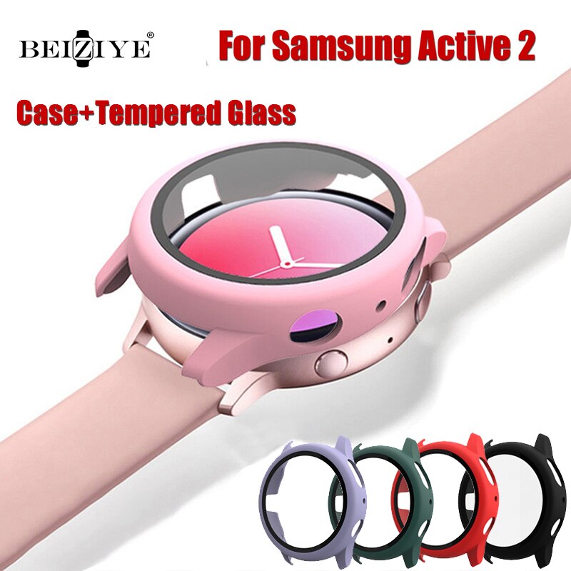 Case+Glass For Samsung Galaxy Watch Active 2 44mm 40mm Tempered Glass Screen Protector Cover Bumper For Samsung Active 2 Case
