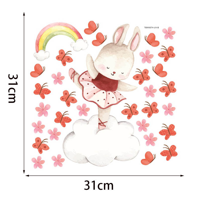 Cute Cartoon Rabbit Wall Stickers wallpaper Ballet Bunny Stickers for Kids Baby Room Wall Decor Cartoon Wall Sticker Home Decora: UV-B