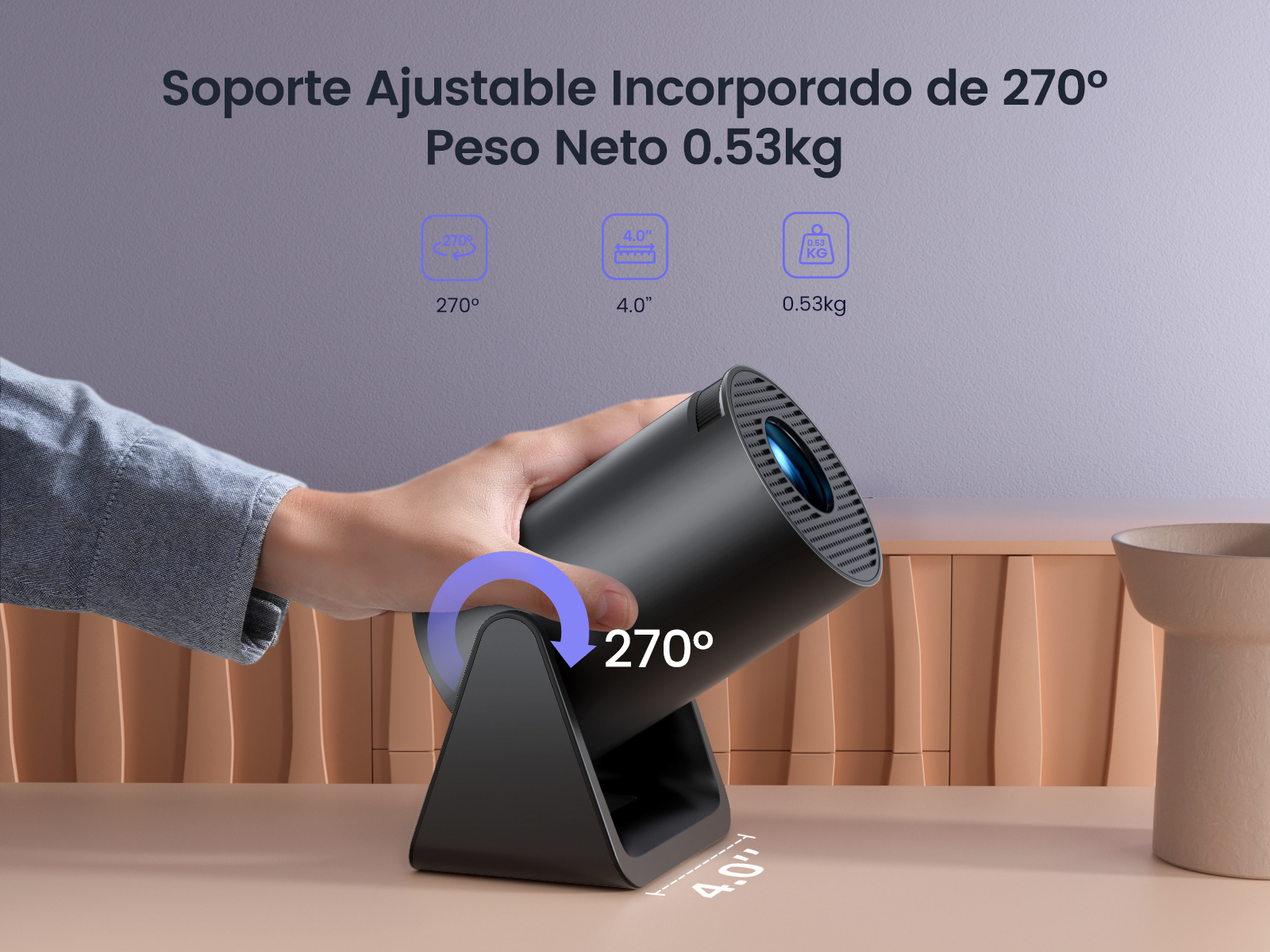 【Corrección trapezoidal automática】Mini proyector portátil con 270° soporte giratorio, Android 11,300 ANSI Wimius L1 proyector, WiFi6 Bluetooth proyector soporte 1080P, videoproyector de enfoque corto para cine en casa