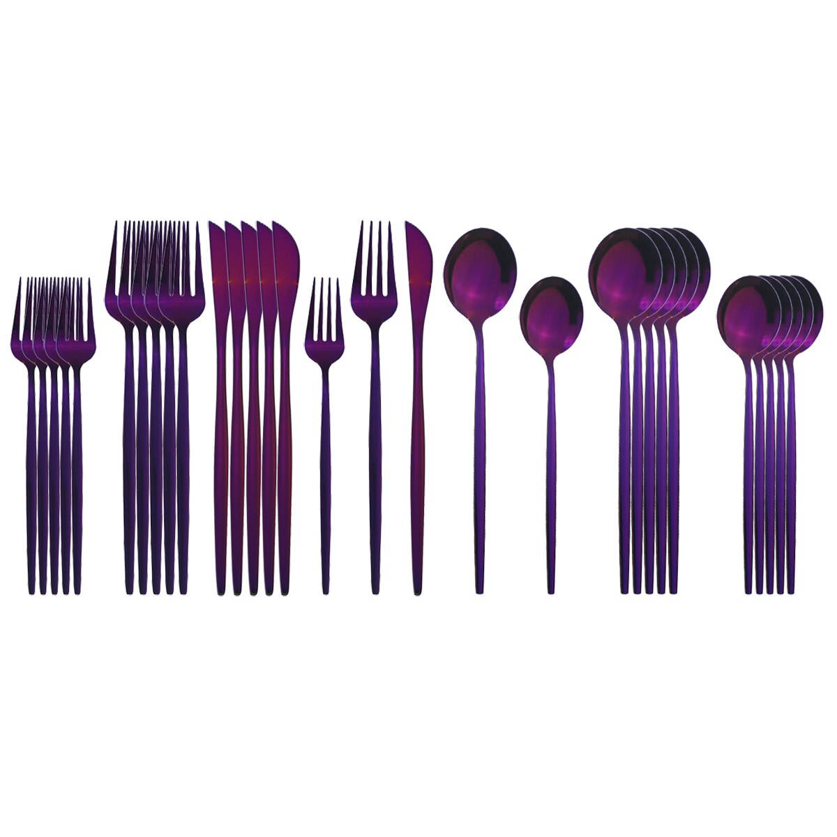 30Pcs White Gold Cutlery Set Stainless Steel Dinnerware Set Knife Fork Spoons Tableware Set Home Kitchen Flatware Silverware Set: Purple