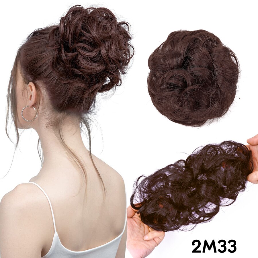Syntetisk hår knold updo hair extensions rodet knold hår stykke hår scrunchies bølget hestehale hårstykker hår tilbehør til piger: 2 m 33