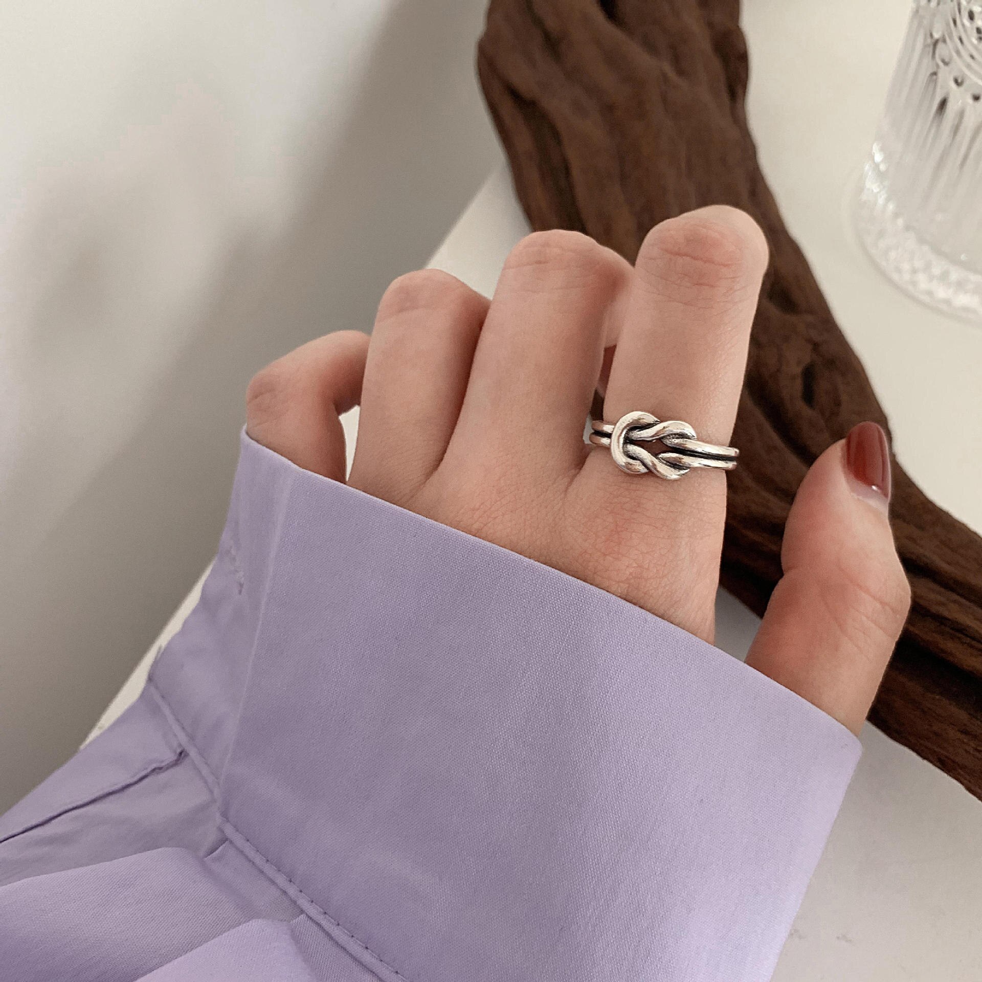 ANENJERY 925 Sterling Silver Combination Rings for Men Women Retro Personality Niche Chain Rings Party Jewelry: S-R1067