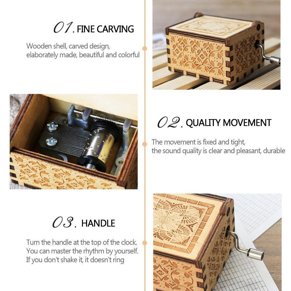 Hand-operated Wooden Music Box, Classical Carving Crafts, Home Decorations L2P3