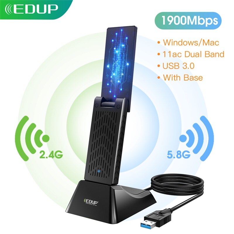 Edup Usb Wifi Adapter 1900Mbps 2.4G/5Ghz Antenne Usb 802.11ac Ethernet Wifi Dongle Usb Draadloze Netwerk kaart Pc Wifi Ontvanger