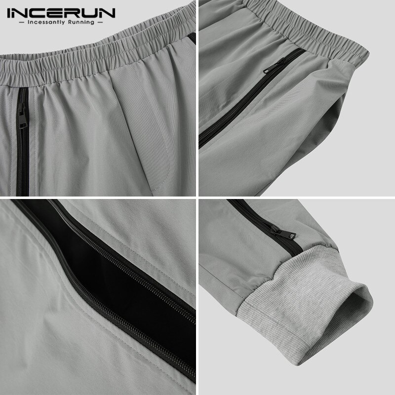 Men Sweatpants Joggers Zippers Bodybuilding Patchwork Casual Trousers Elastic Waist Streetwear Track Pants INCERUN S-5XL