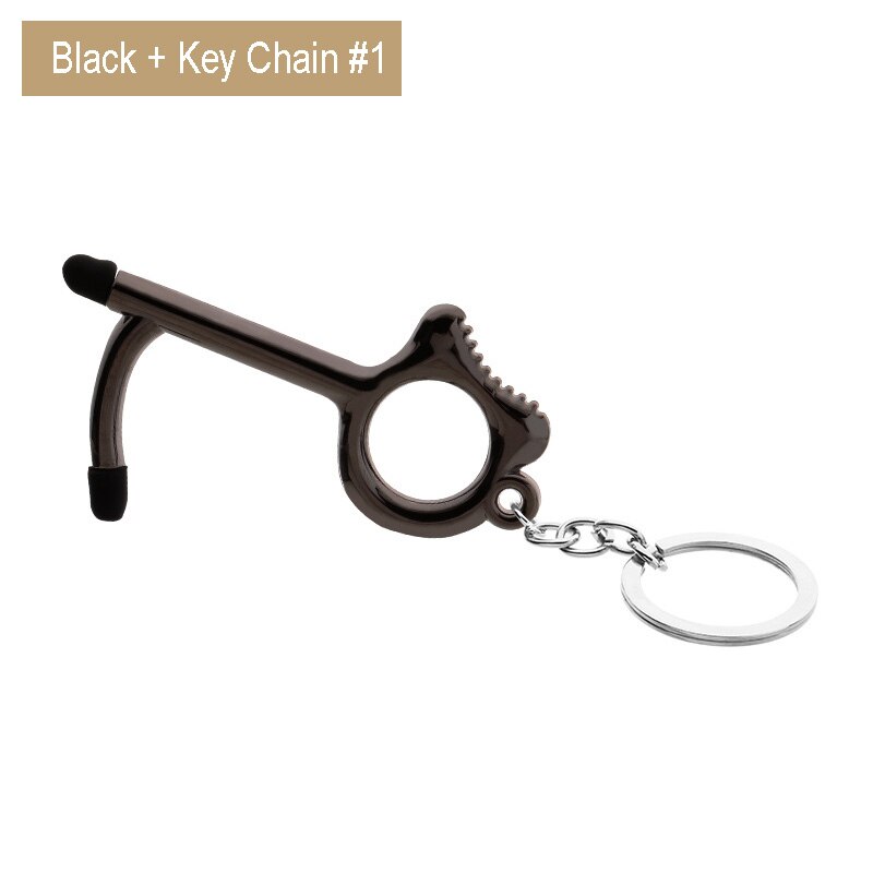 10 stuks/partij edc deuropener hygiëne hand antimicrobiële touchscreen stylus pers lift gereedschap deurgreep sleutelhanger: Zwarte sleutelhanger 1