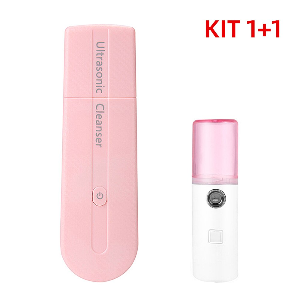 Ultrasonic Skin Scrubber/Facial Skin Spatula/Blackhead Remover Tools Pore Cleaner Scrubber Spatula, Comedones Deep Cleansing: pink kit