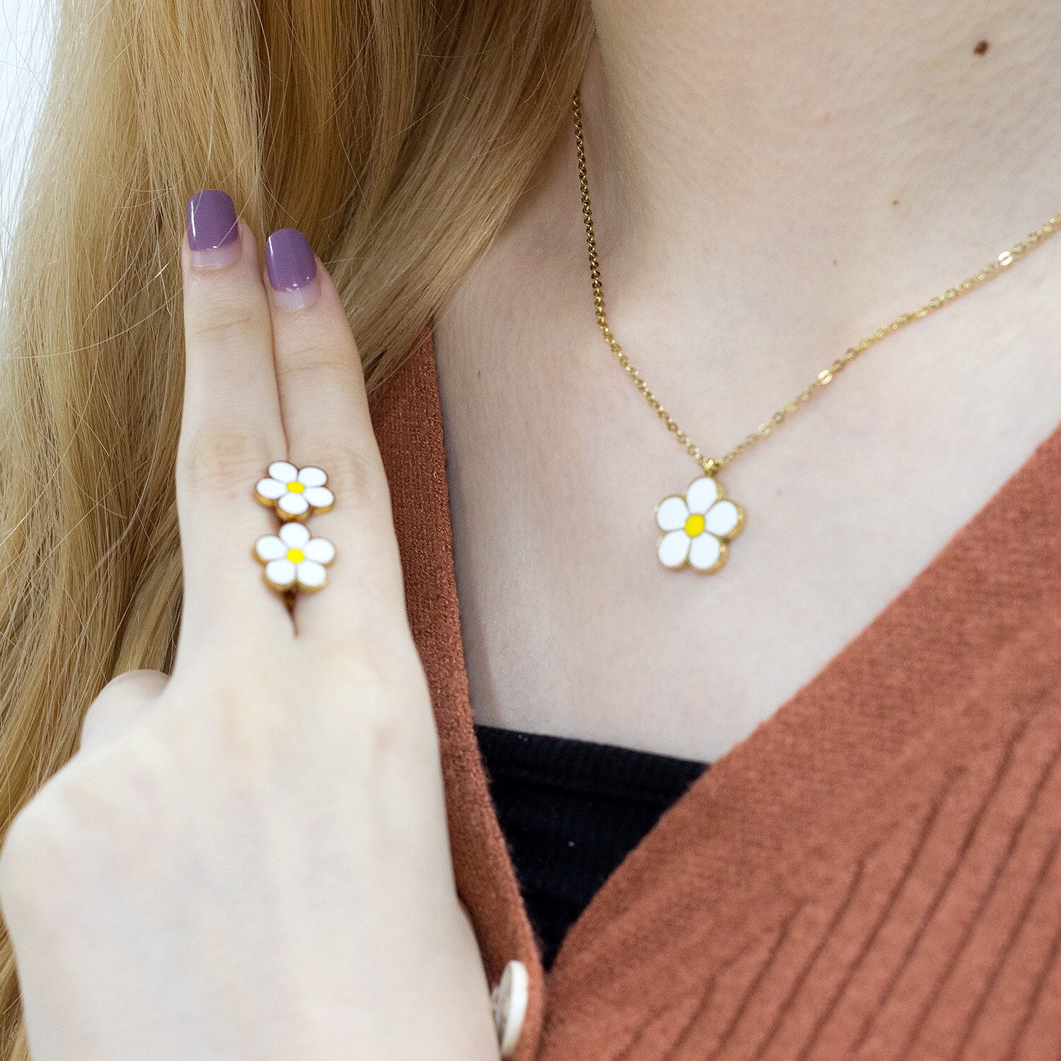LUXUKISSKIDS collana con ciondolo in fiore di pesco in stile coreano orecchini per donna a forma di fiore set di gioielli per feste bijoux femme
