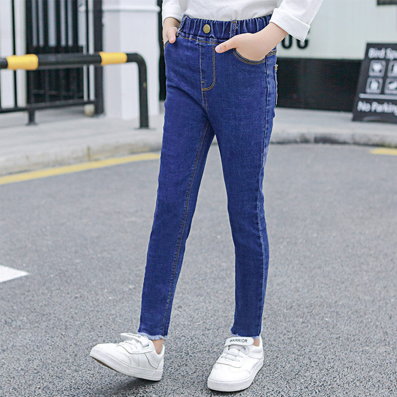 Girls Jeans Spring Autumn Casual Skinny Denim Trousers Chirdren Slim Straight Elastic Waist Soft Pants Teens