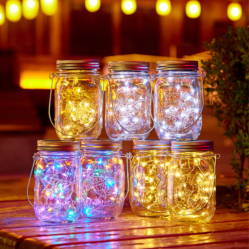 Solar--Einmachglas-Lichter mit 8 Griffen, 10 LED-Lichterketten, Feen-Solarlichter, Deckel, Glas-Dekoration, Garten, Party, Weihnachtsdekoration