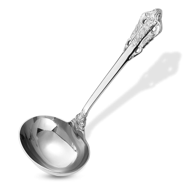 Gorgeous 304 Stainless Steel Gravy Spoon, Antique Small Spoon for Stirring, Mirror Finished Soup Ladle Spoonn: Silver