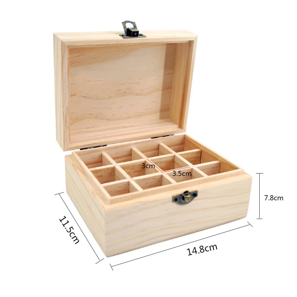 Houten opbergdoos met 25 roosters, organizer voor het opbergen van etherische olie, flesjes, aromatherapiecontainers, schatkistjes en sieraden.: 12 roosters