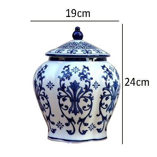 Jarrón de cerámica con textura de flor, jarrones pintados clásicos de porcelana azul y blanca, decoración Vintage para el hogar, tarro de almacenamiento de té Caddy con cubierta: B