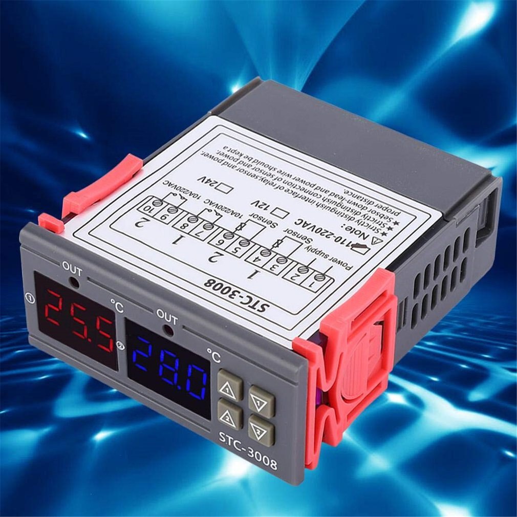 STC-3008 Dual LED Probe Temperature Controller Thermostat Temperature Control Meter With LED Display