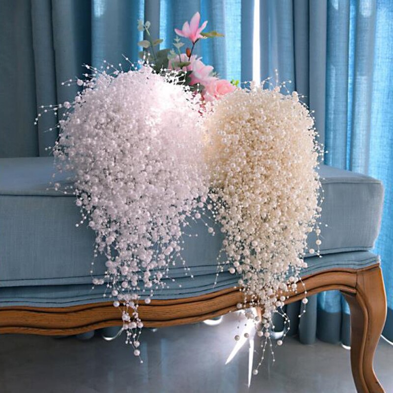 SexeMara Wedding Bouquet Handmade Waterfull Bride Bouquet Wedding Flower Bridal Bouquet Full Pearls Ivory&amp;white Bouquet