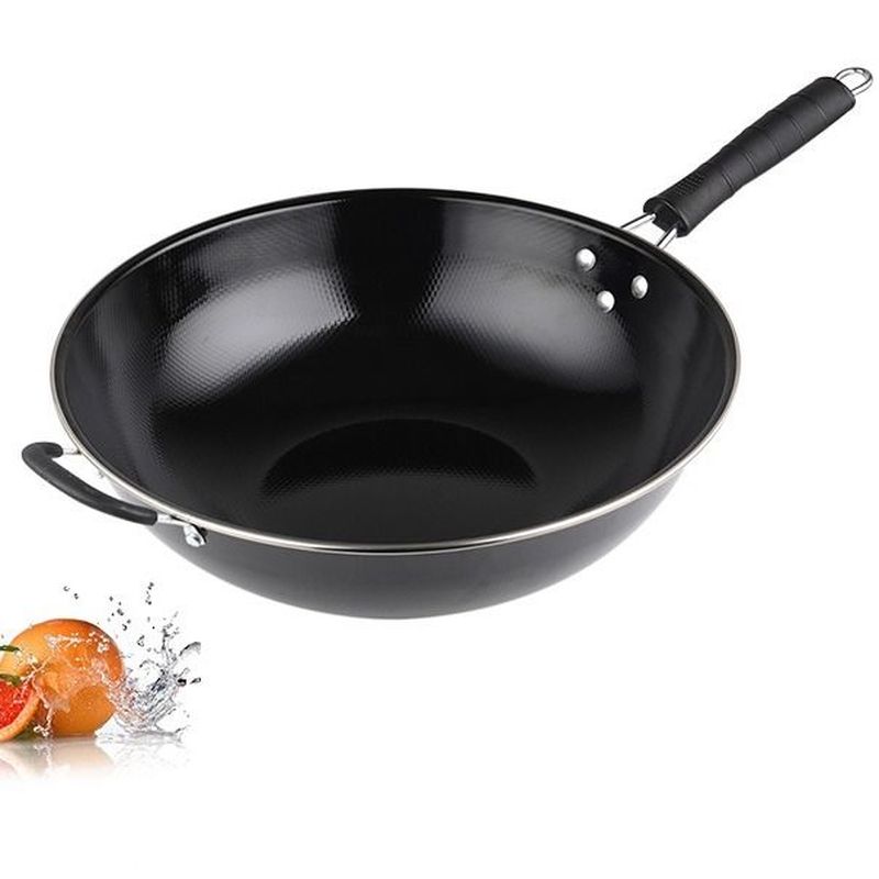 Emalj wok hushållsobelagd bärbar gasspis rundbottnad gryta induktionshäll rostar inte stekpanna med non-stick lock