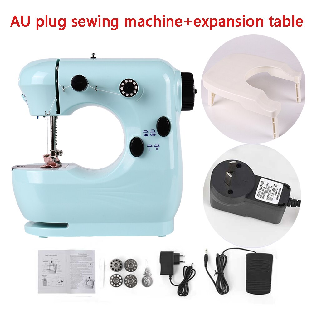 Sewing Machine Mini Portable Household Small With Night Light Pedal Electric Set Multifunctional Handicraft Repair Beginner Blue: AU plug with table