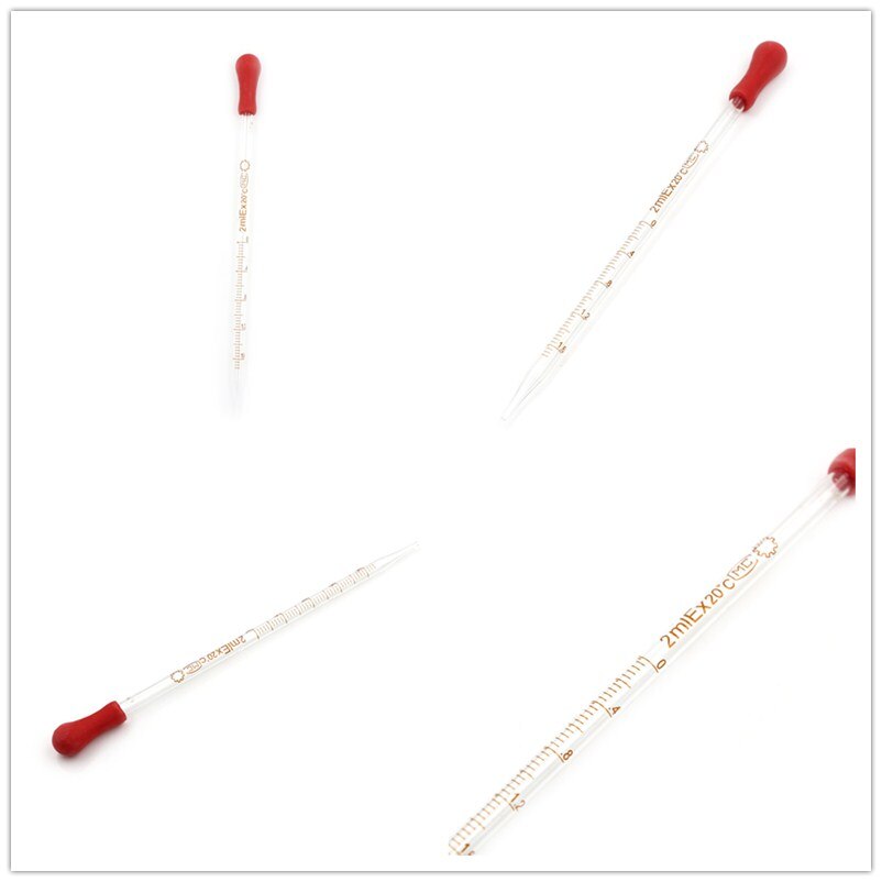 1 Stuks 0.5Ml/2Ml/3Ml Rode Rubberen Hoofd Dropper Glazen Pipet Lab Druppelaar Pipet met Schaal Lijn Transparant