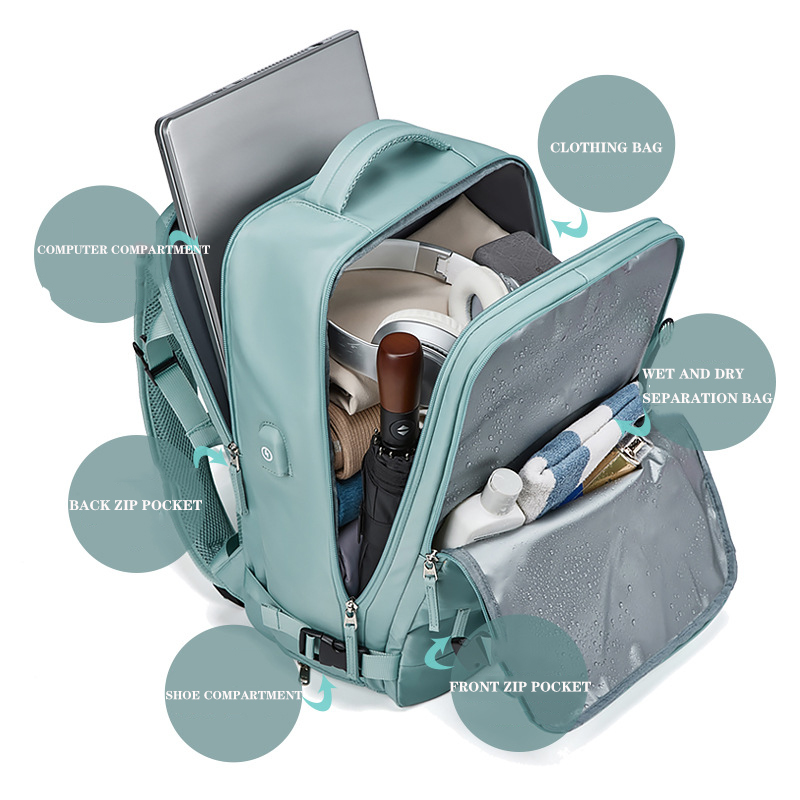 Buylor mochila de viagem feminina 16 polegadas grande capacidade multi-função mala de carregamento usb mochila de bagagem de curta distância