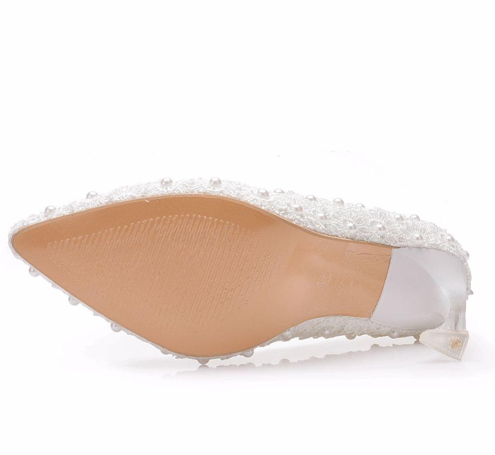 Crystal Queen Wit Kant Hoge Hakken Trouwschoenen bruid Partij Schoenen Vrouwen Pompen Dames Hoge Hakken Bruids Schoenen