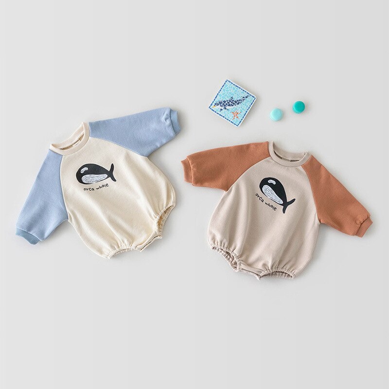 0-2y babybodys für mädchen, niedlicher Overall mit Karikatur-drucken, Patchwork-Entwurf, lange ärmel, kinderkleidung, jungenoutfits
