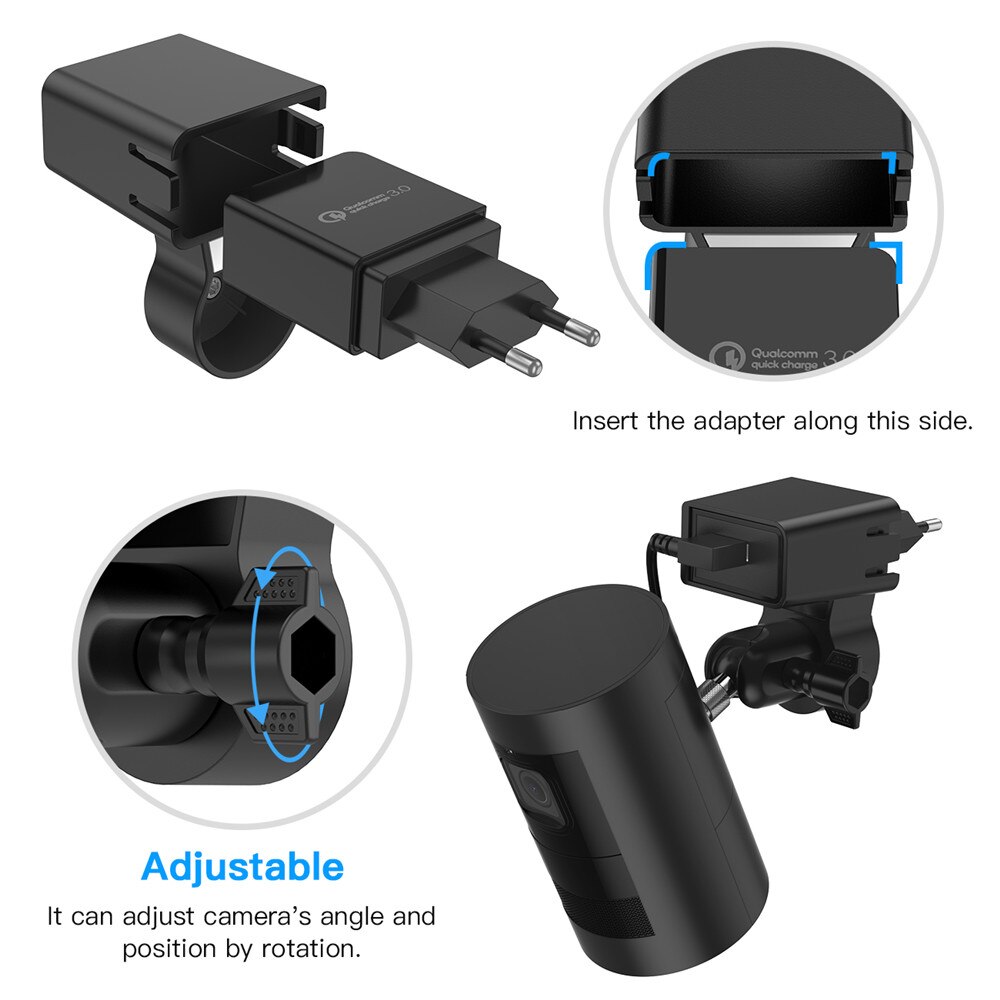 Adjustable Wall Mount for Ring Stick Up Cam Wired/Arlo Pro 2/Pro Camera with Quick Charge 3.0 Adapter,Outlet Holder Wall Bracket