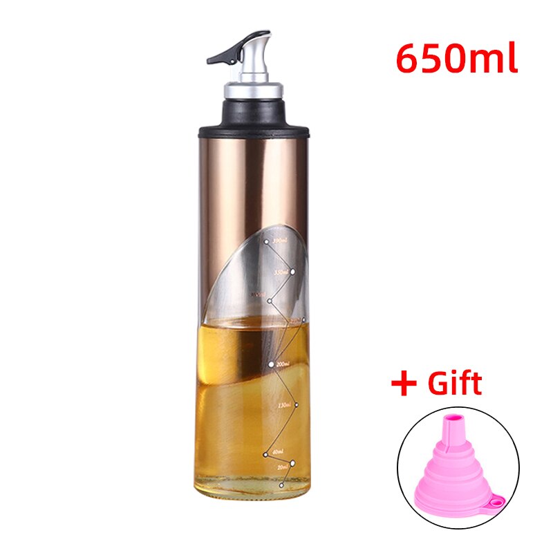 Bouteille d'huile de cuisine, bouteille de Sauce d'assaisonnement, bouteilles de rangement en verre pour huile et vinaigre, distributeur d'huile pour accessoire de cuisine: Gold 650ml