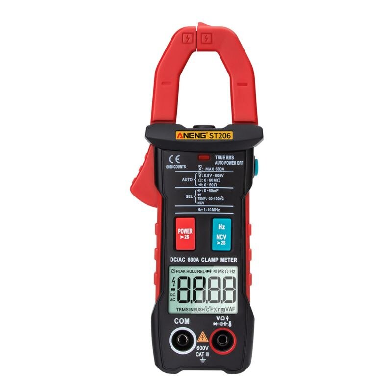 ST206 Digital Multimeter Clamp Meter 6000 Counts Amp Current Clamp Measure Tester Voltmeter: Red