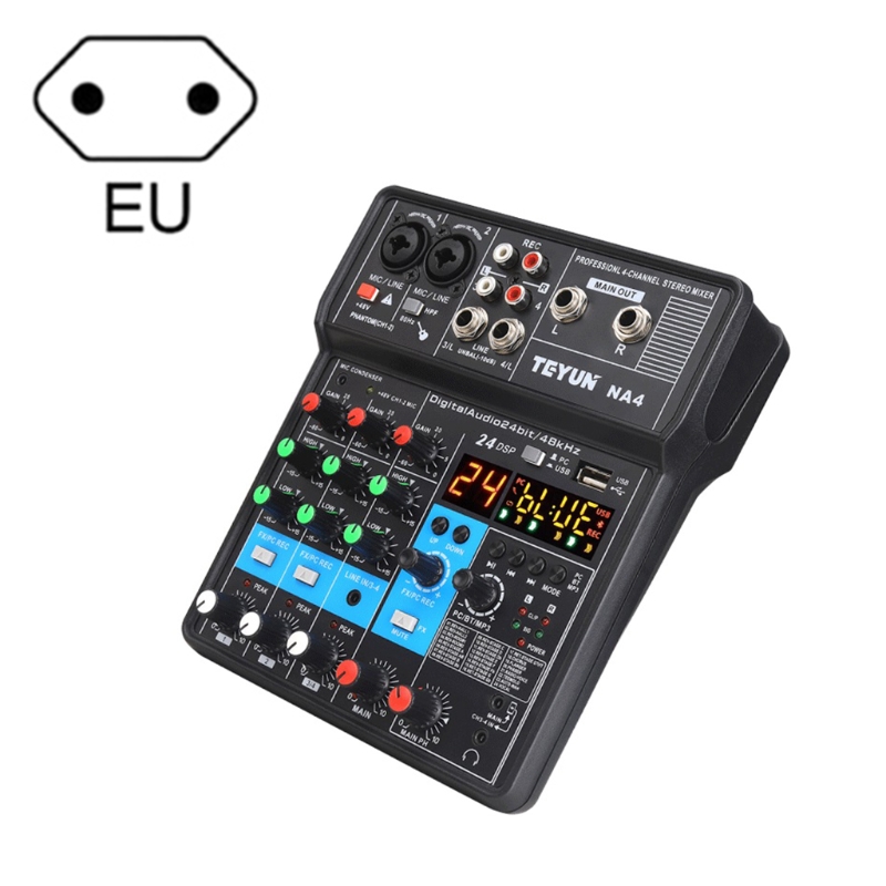 Audio Mixer Portable Sound Mixing Console USB Interface Computer Input 48V for Outdoor Live Indoor Home Entertainment: EU