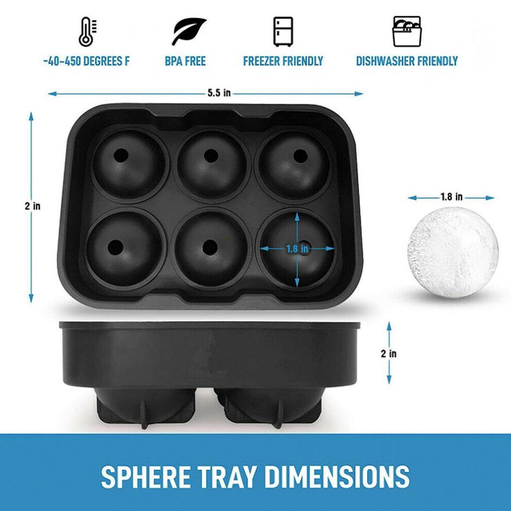 Large Ice Maker Silicone Ice Mold 6 Cell Sphere Ice Mold Ball Square Cube Whiskey Party Cocktail Ice Tray Accessories Bar A4N8