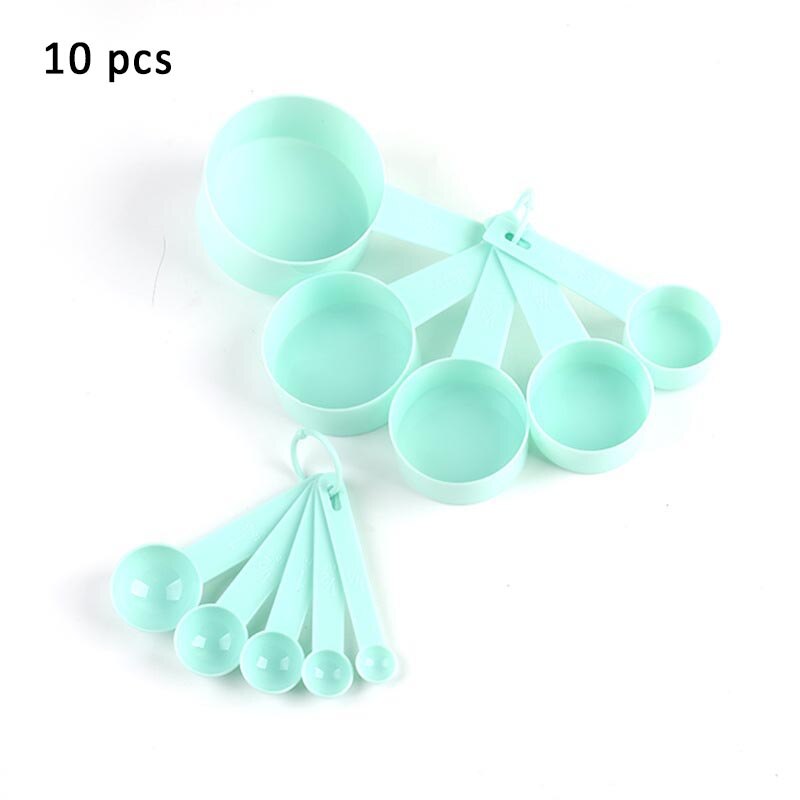 10Pcs/Set Kitchen Measuring Spoons PP Plastic DIY Baking Supplies Portable Pure Color Stackable Combination: mint green
