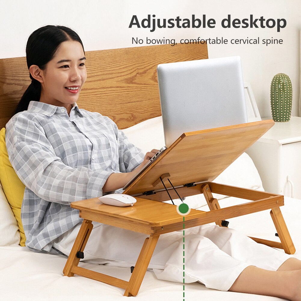 Bamboo Laptop Desk Dormitory Bed Lap Desk Adjustable Book Reading Tray Stand Study Table Mobile Lazy Lap Tray